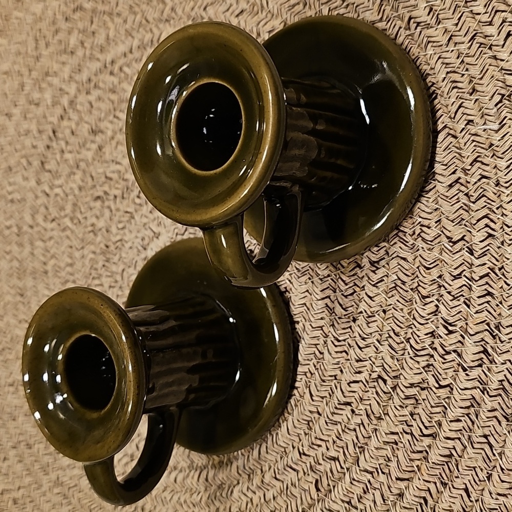 Hearth & Hand Set Of 2 Olive Green Ceramic Taper Candle Holders